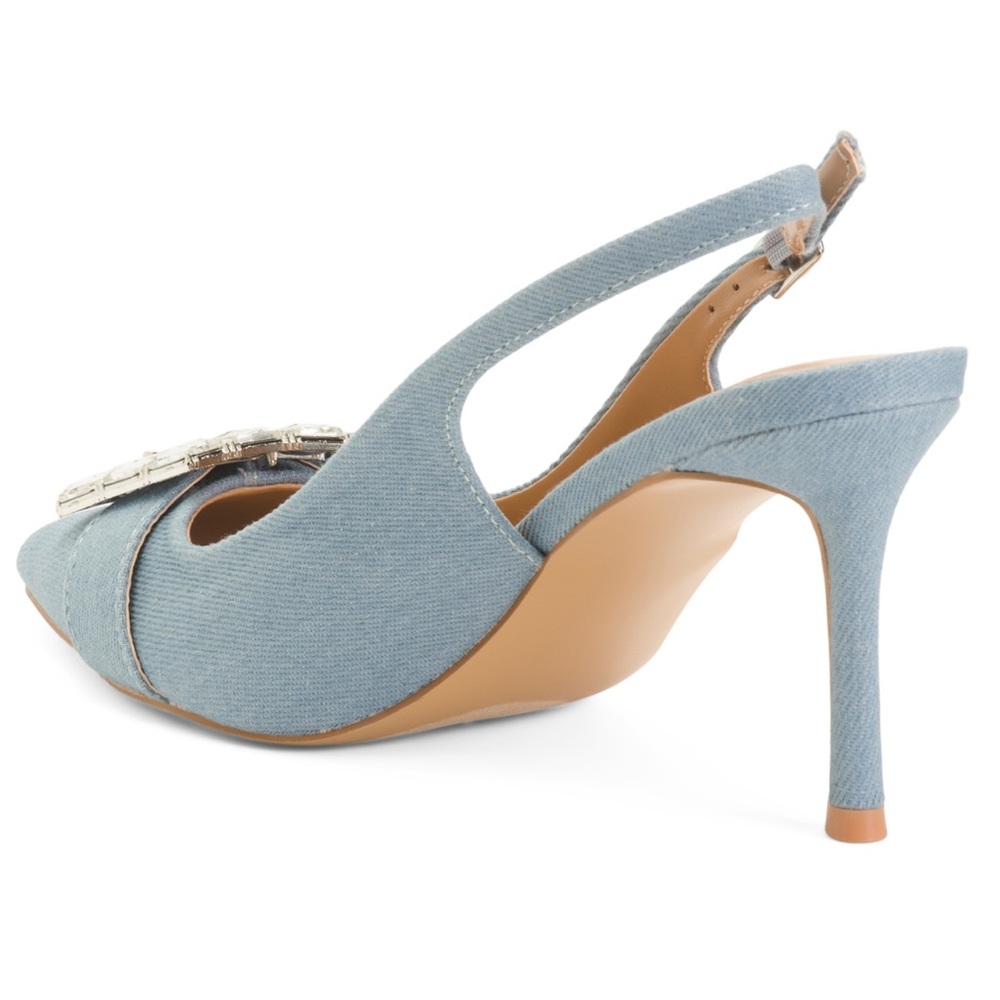 NEW| Women’s Madden Girl Champp Denim Slingback Rhinestone Pointy Shoes - Picture 3 of 5